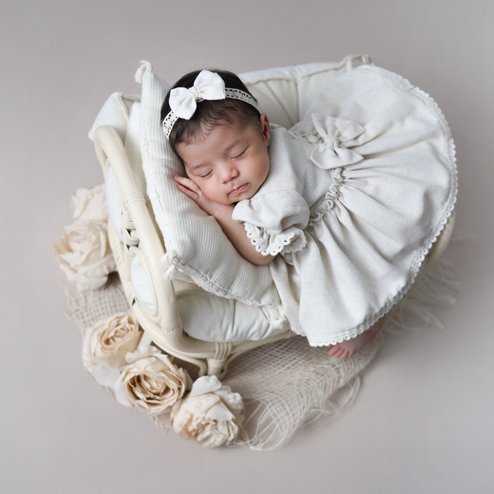 Romper Onesie Baby - Neugeborenen-Fotografie-Requisiten Babykleidung für Mädchen Spitzen-Rücken-Schleifen-Strampler Babykostüm