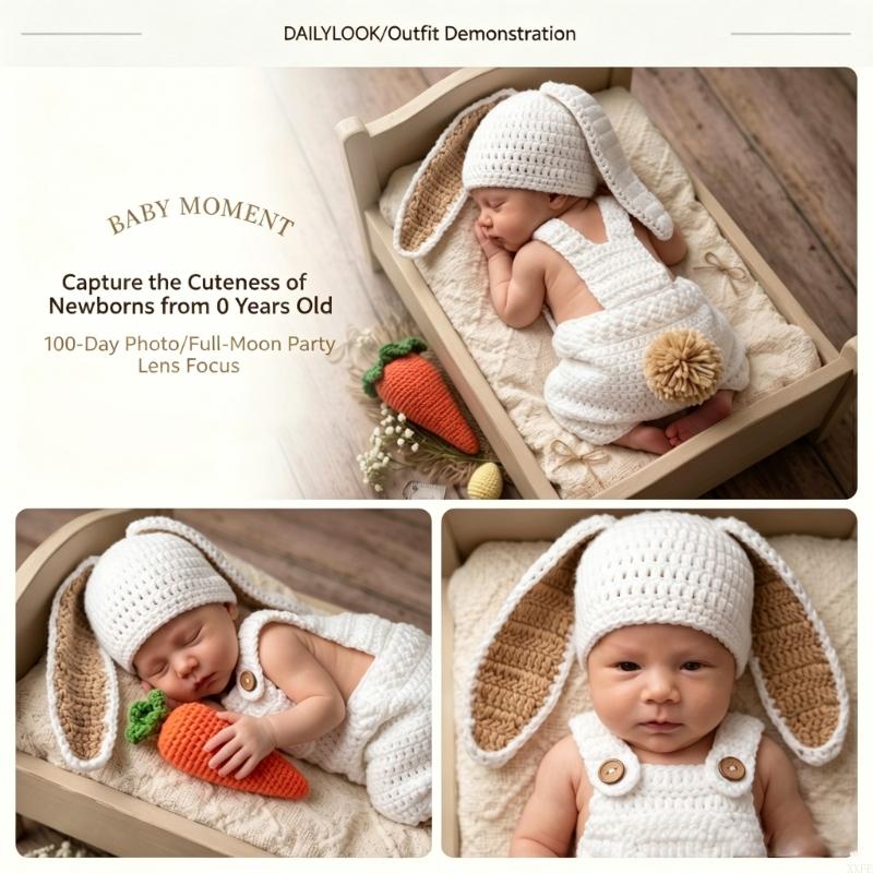 Romper Onesie Baby - Gehäkelte Neugeborenen-Fotografie-Requisiten, Kleidung mit Hasenmotiv, Baby-Strampler