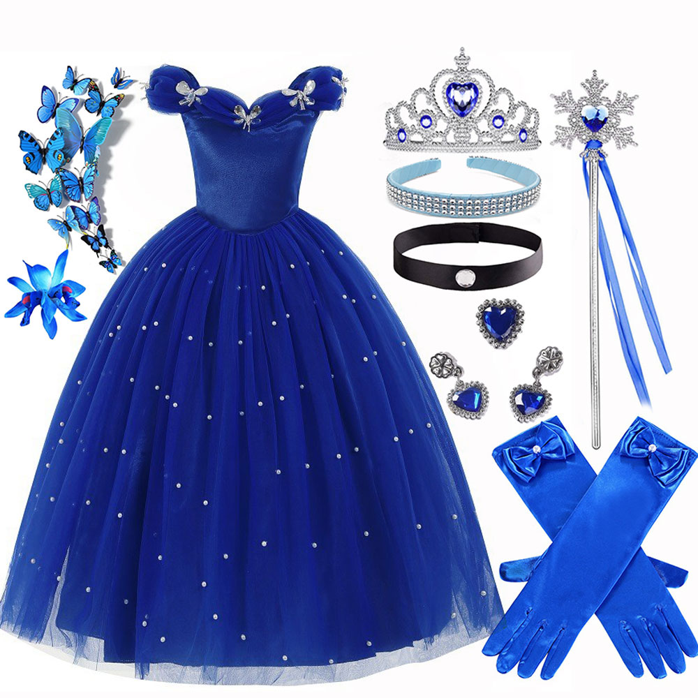 Baby Clothing Dresser - Sommerliche Weihnachts-Luxus-Cinderella-Kleidung für Mädchen, schulterfreie, bodenlange