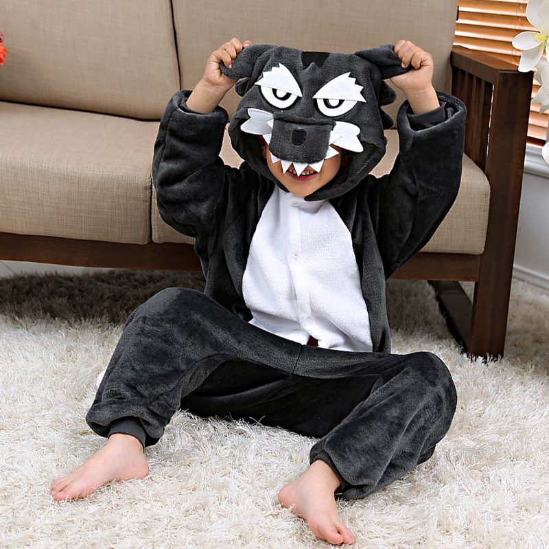 Romper Onesie Baby - Kind Jungen Grau Wolf Panda Vogel